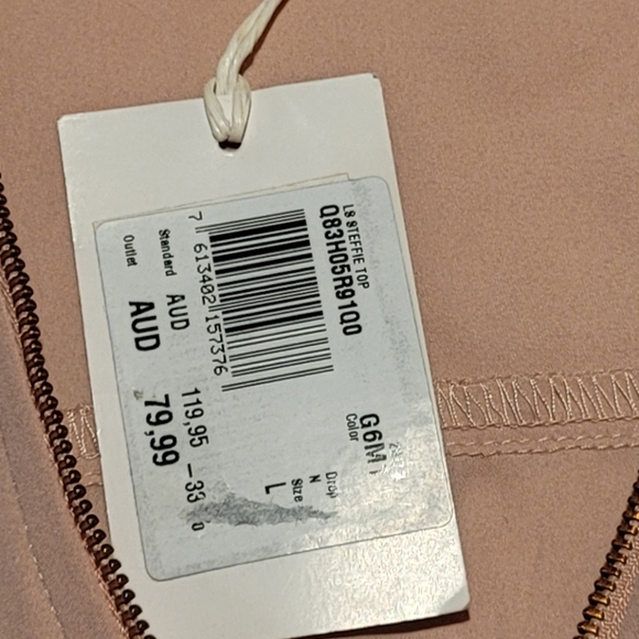 NWT Guess Blush Pink Zip Front Semi Sheer Long Sleeve Blouse Large - Picture 12 of 12